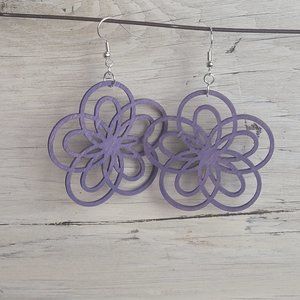 Wood Earrings - Purple Looping Star